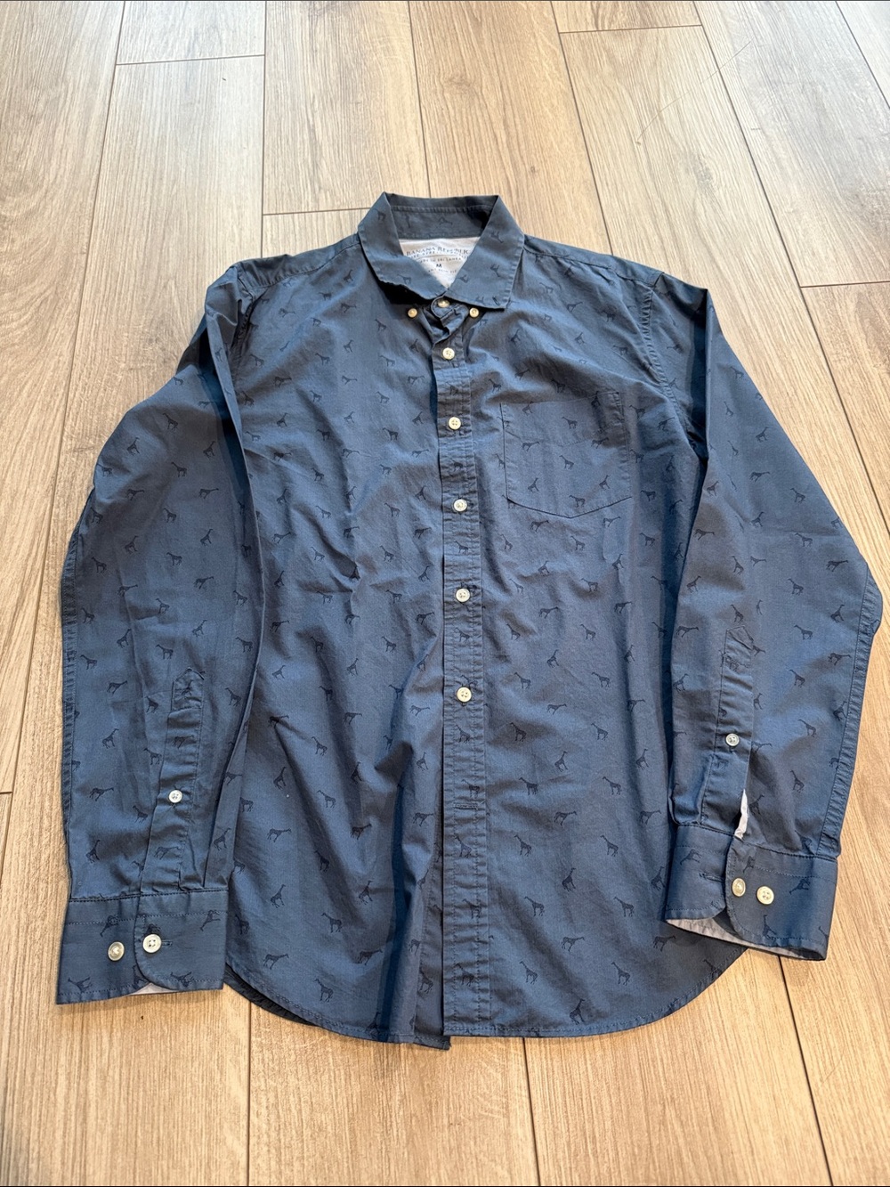 Banana Republic Men's Blue Button-Down Shirt Giraffe Print Medium